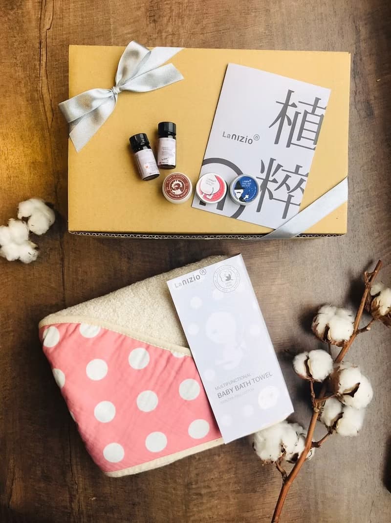 小蘑菇浴巾+媽媽寶寶護膚彌月禮盒組   嬰兒 新生兒 彌月 滿月禮