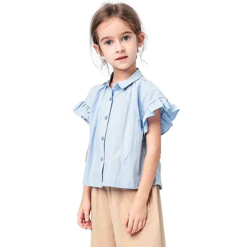 BIR 荷葉袖簡約襯衫 藍/白