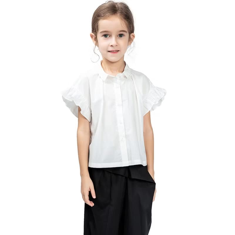 BIR 荷葉袖簡約襯衫 藍/白