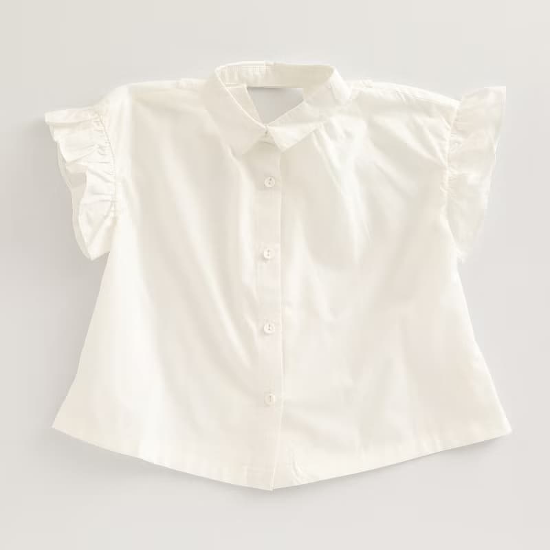 BIR 荷葉袖簡約襯衫 藍/白