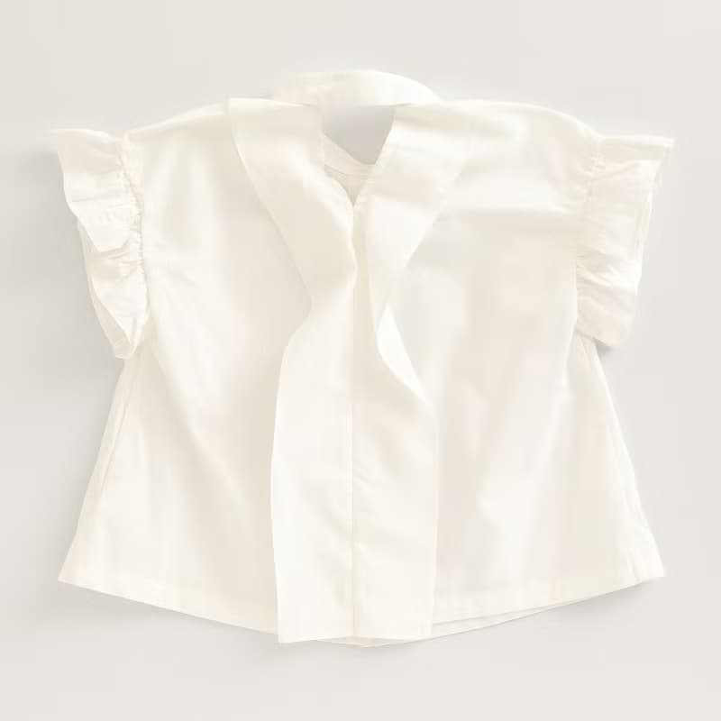 BIR 荷葉袖簡約襯衫 藍/白