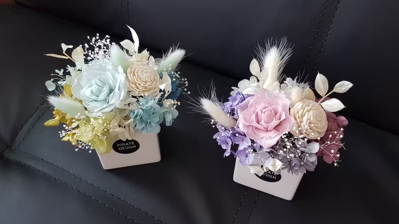 海藏設計│輕甜。白日夢系列。粉紫。不凋花盆花。婚禮小物