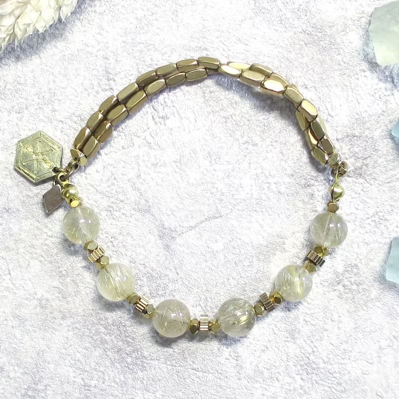 VIIART。黃金城。金髮晶黃銅雙鏈手環。水晶手鍊