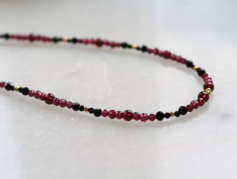 //石榴石黑尖晶手鍊// 14KGF注金 雙圈手鍊 頸鍊 兩種戴法
