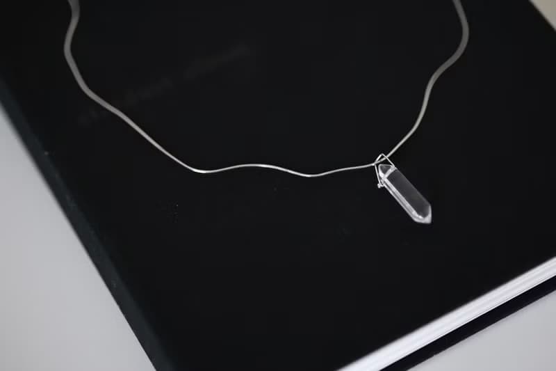 白水晶雙尖柱純銀細蛇項鍊