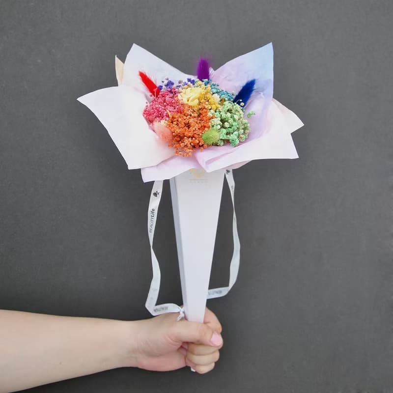 甜筒乾燥花束-六色彩虹 LGBT 附卡片 生日禮物