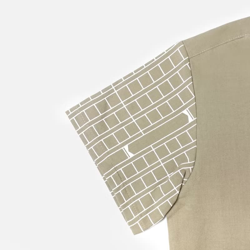 【童裝】稿紙印花拼接短袖襯衫-奶茶色