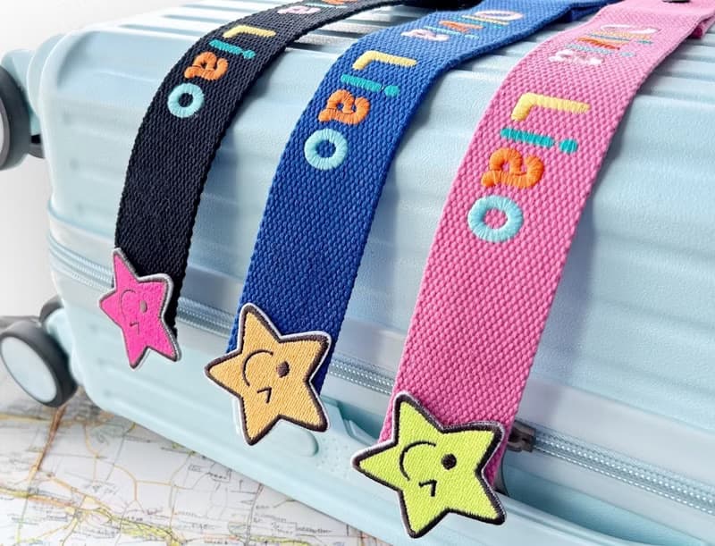 個人化全彩姓名刺繡行李飄帶-燦笑星星款
