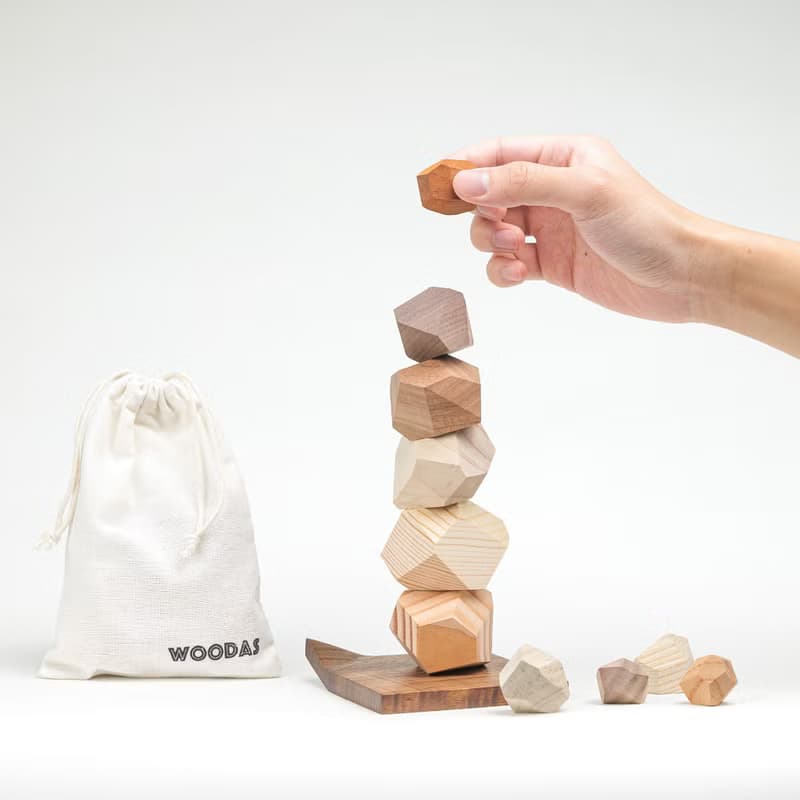 Woodas 疊疊樂 | 療癒平衡木石頭 | 療癒桌遊 | 原木製造