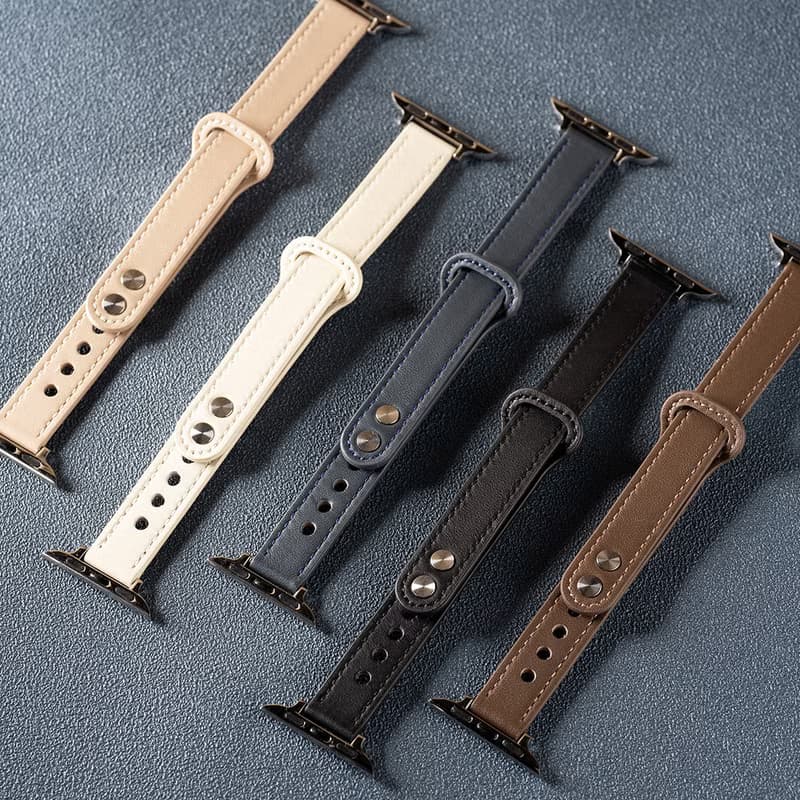 Apple watch - 車線真皮雙釘縮腰 apple watch 錶帶