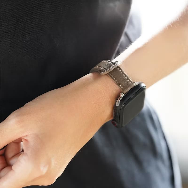 Apple watch - 車線真皮雙釘縮腰 apple watch 錶帶