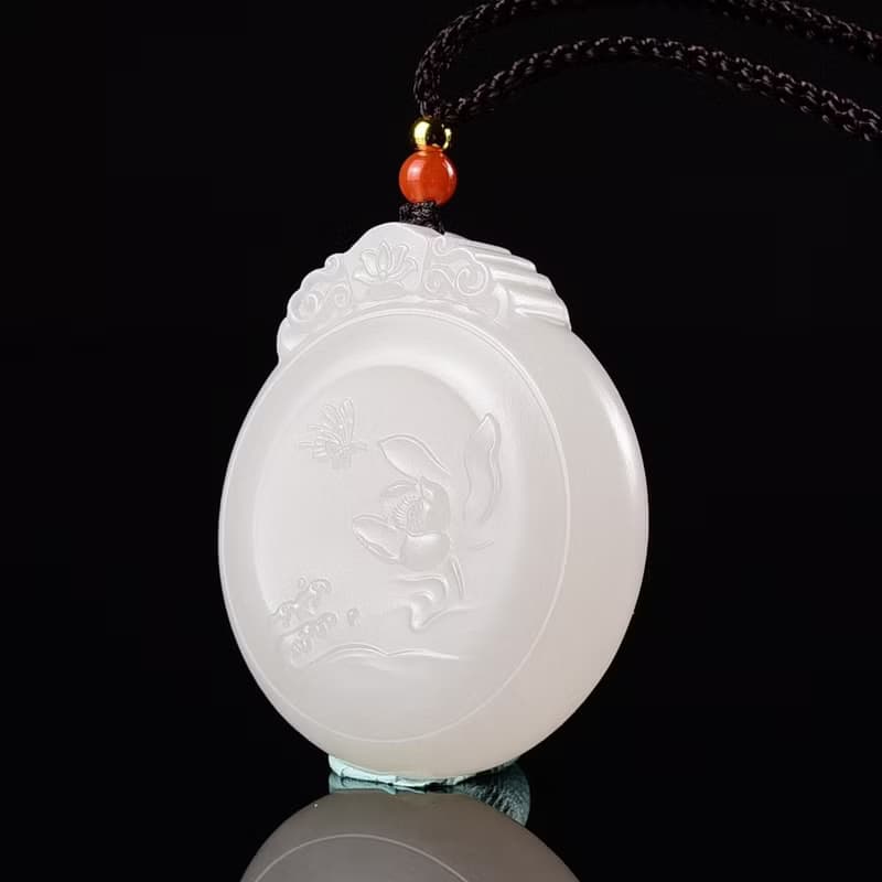 秒殺價 天然新疆和田玉羊脂玉花開富貴蝶戀花平安扣吊墜 玉質細膩