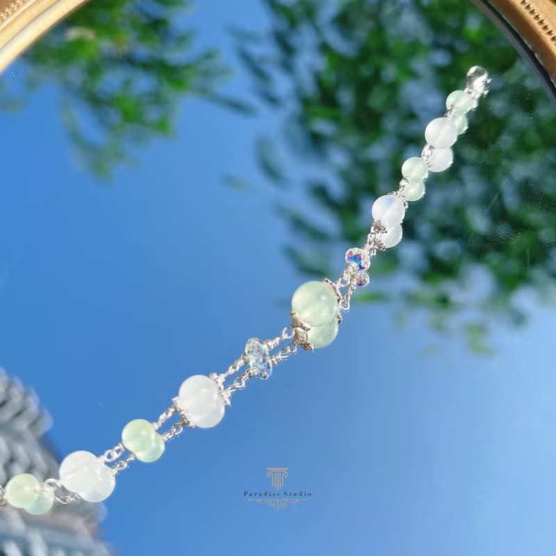葡萄石 月光石 S925純銀 手工繞線 天然水晶手鍊