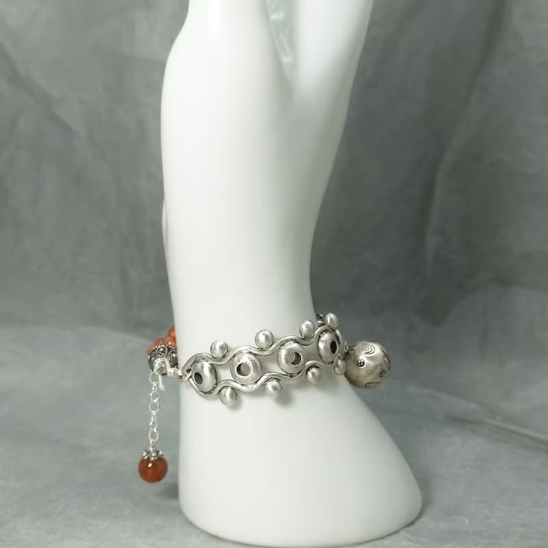 手鍊 日光石 金太陽石 含金亮礦物 三圈 紅瑪瑙 925銀飾 響鈴鐺