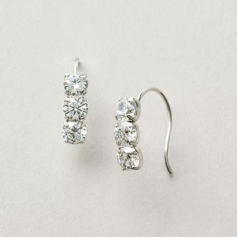 10K 三石線耳環 (白金)