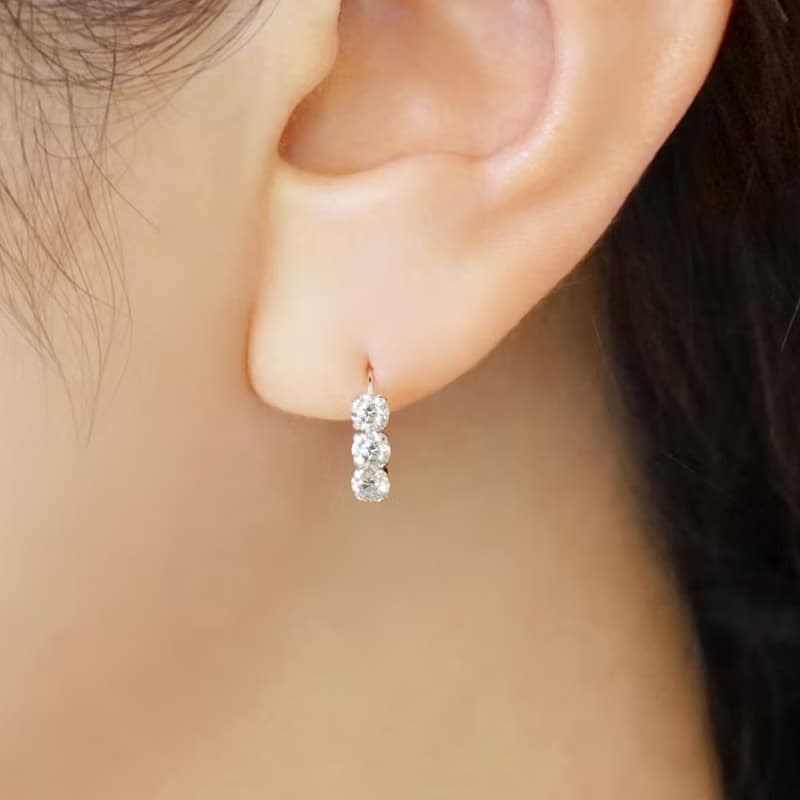 10K 三石線耳環 (白金)