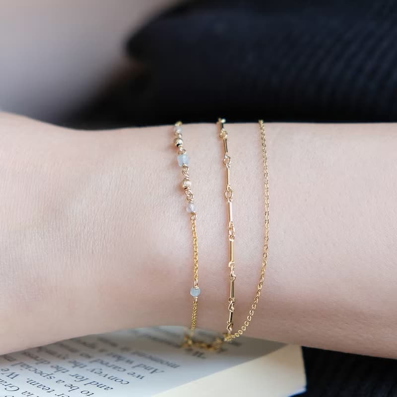 午茶時光 小方糖手鍊 海藍寶方塊 | 拉長石 14K包金 天然水晶