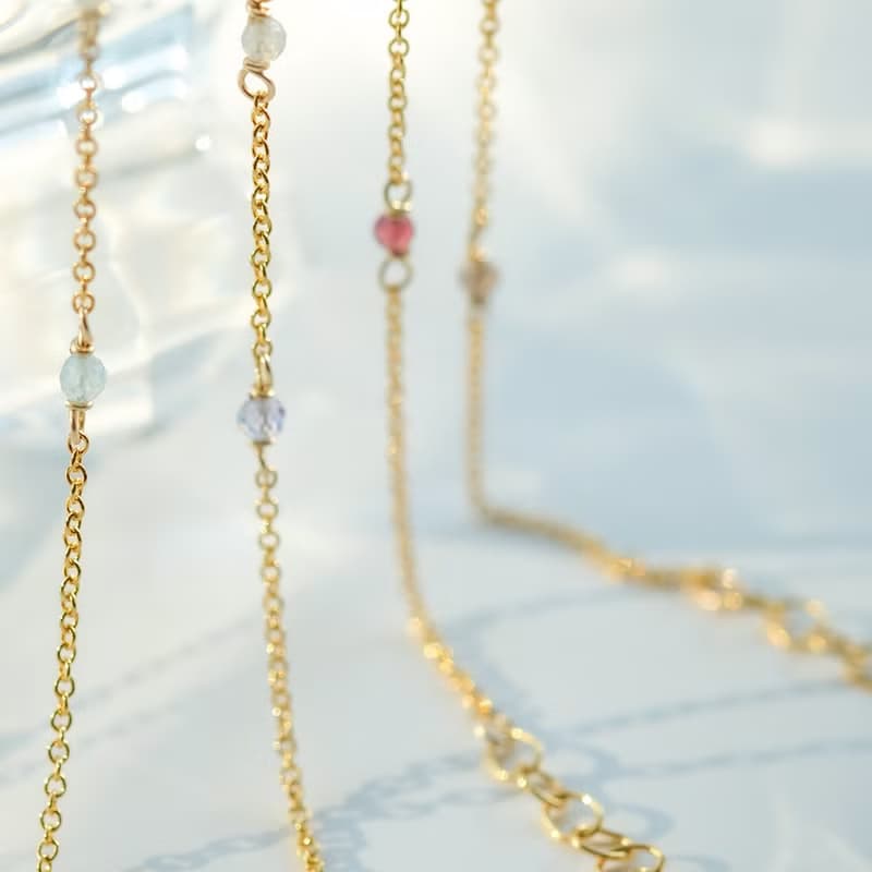 午茶時光 小方糖手鍊 海藍寶方塊 | 拉長石 14K包金 天然水晶