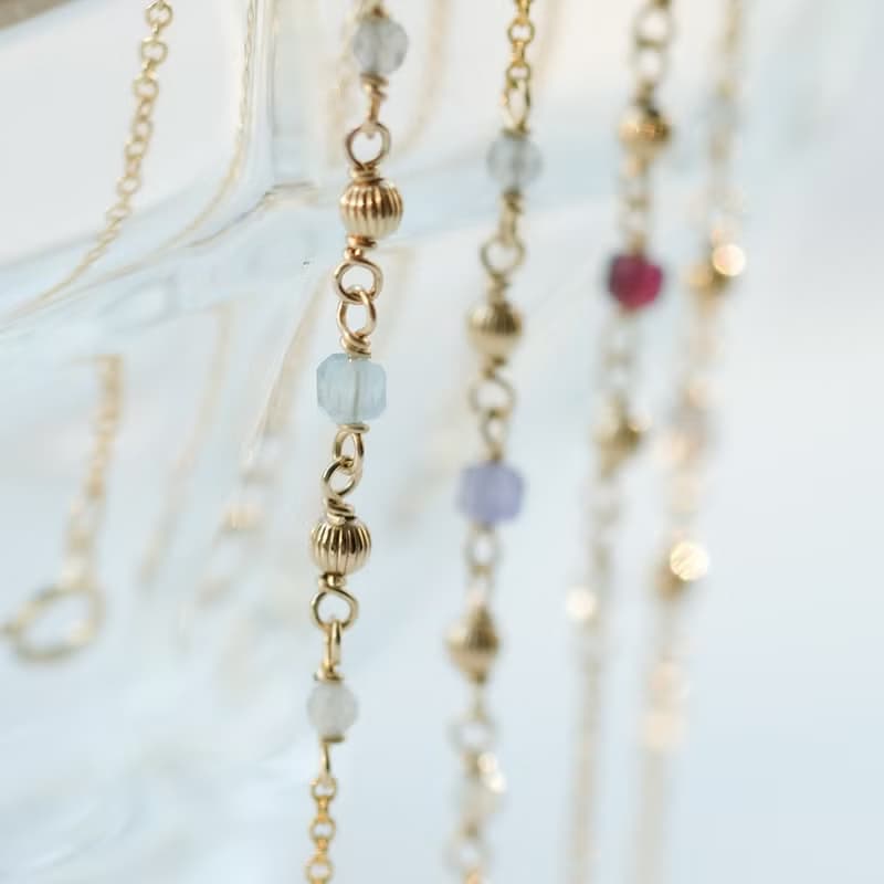 午茶時光 小方糖手鍊 海藍寶方塊 | 拉長石 14K包金 天然水晶