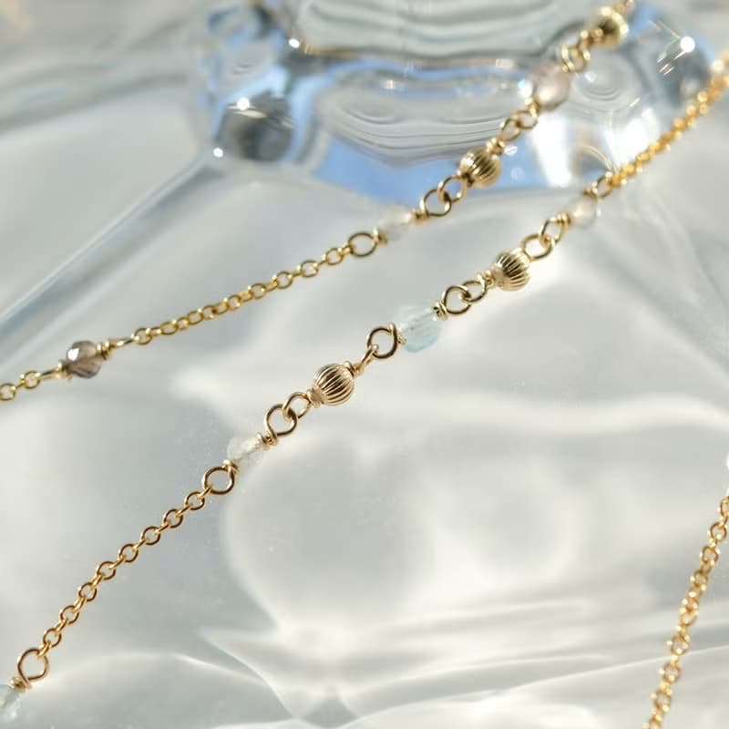 午茶時光 小方糖手鍊 海藍寶方塊 | 拉長石 14K包金 天然水晶