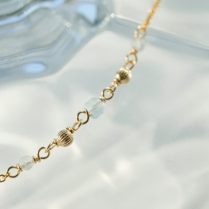 午茶時光 小方糖手鍊 海藍寶方塊 | 拉長石 14K包金 天然水晶