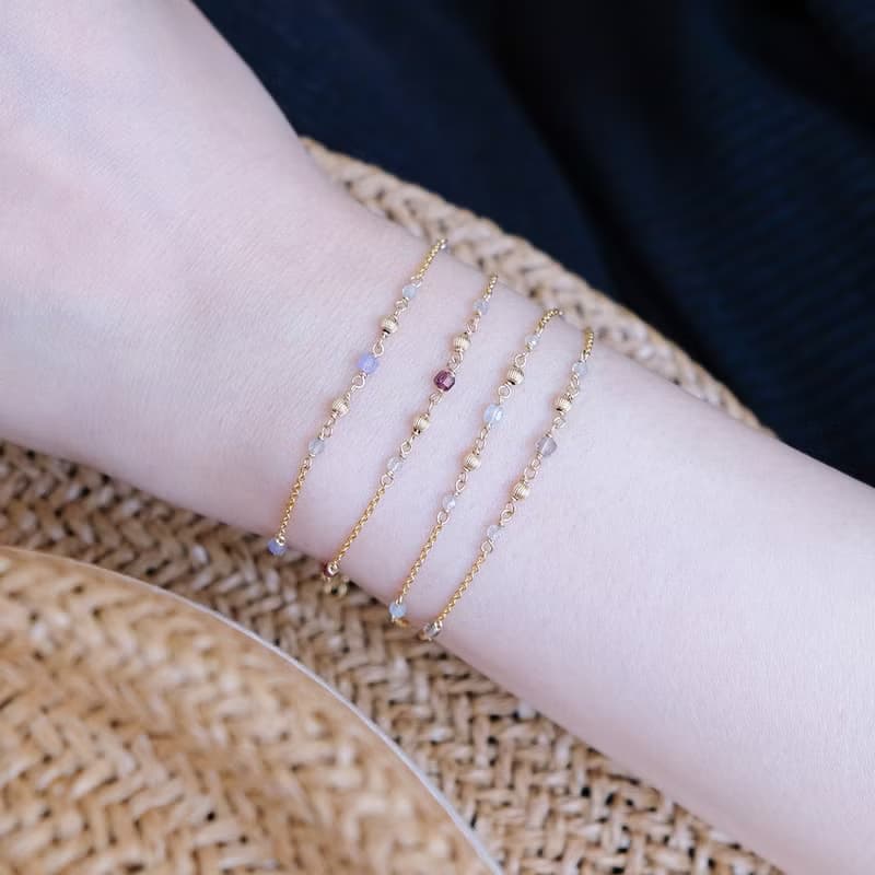 午茶時光 小方糖手鍊 海藍寶方塊 | 拉長石 14K包金 天然水晶