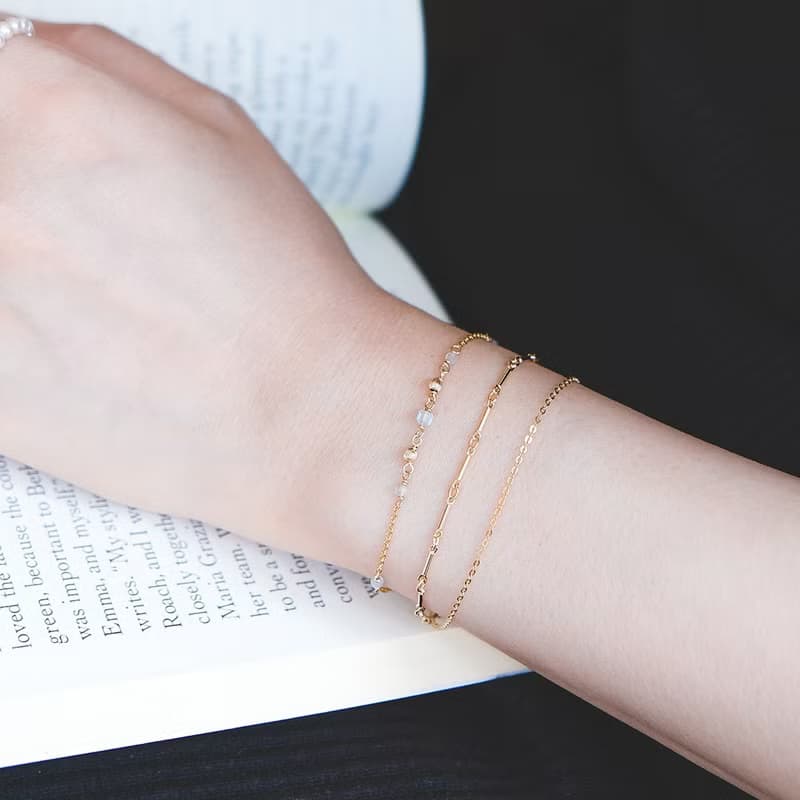 午茶時光 小方糖手鍊 海藍寶方塊 | 拉長石 14K包金 天然水晶