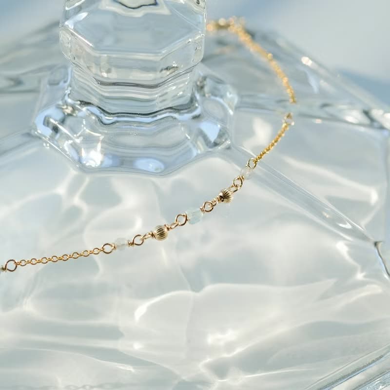 午茶時光 小方糖手鍊 海藍寶方塊 | 拉長石 14K包金 天然水晶