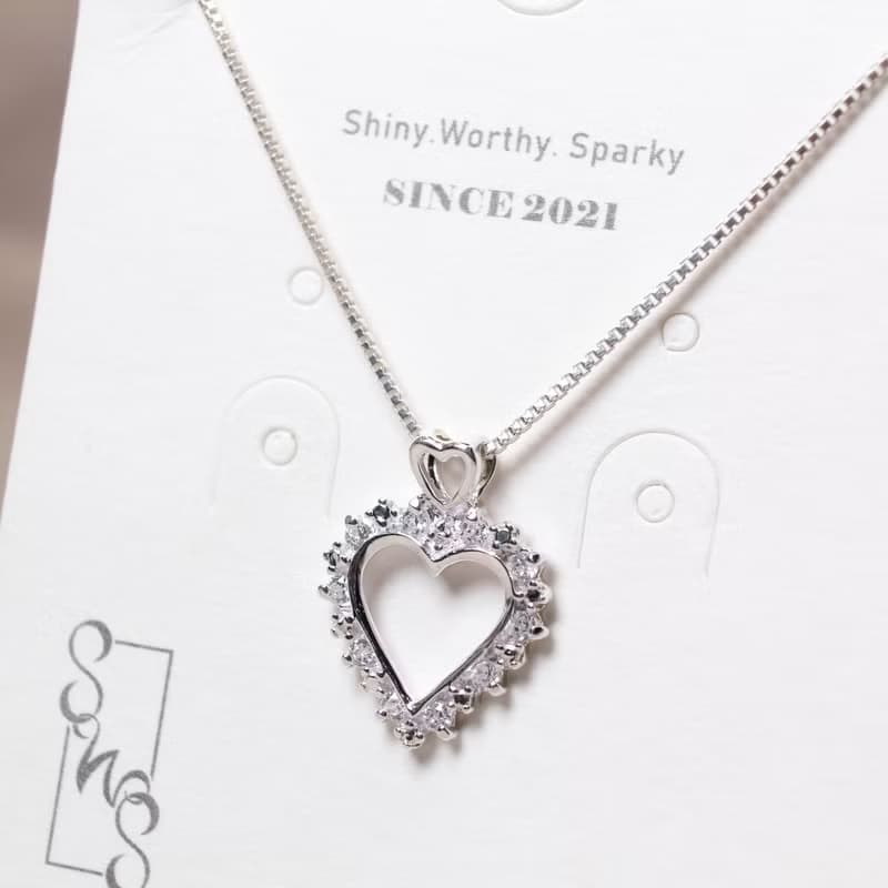 【SWS飾品】雙層愛心鋯石鎖骨鍊 純銀項鍊 情人禮物 閨蜜項鍊