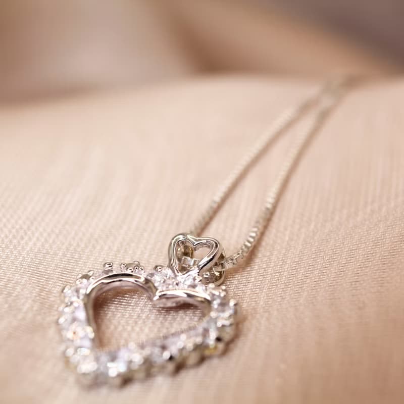 【SWS飾品】雙層愛心鋯石鎖骨鍊 純銀項鍊 情人禮物 閨蜜項鍊