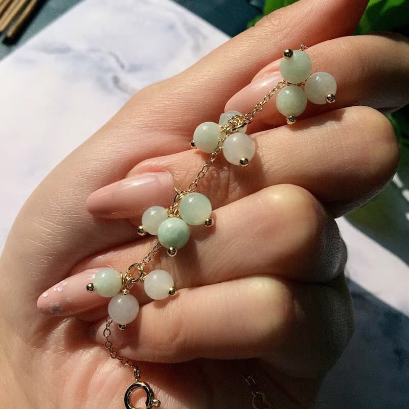 多彩翡翠圓珠手鍊 14K包金 | 天然緬甸玉A貨翡翠 | 送禮