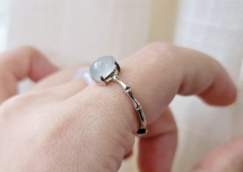 親翠 天然翡翠 冰睛水滴蛋925優雅竹節銀戒