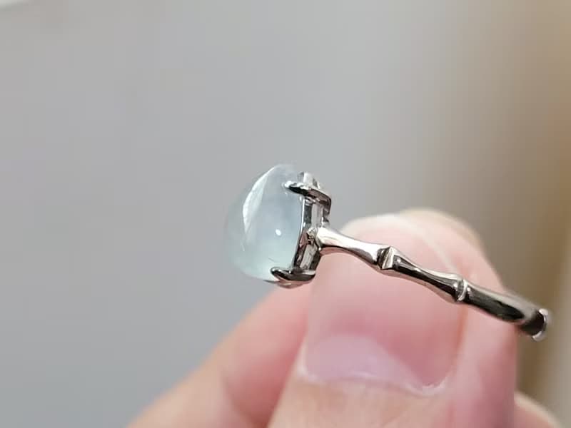 親翠 天然翡翠 冰睛水滴蛋925優雅竹節銀戒