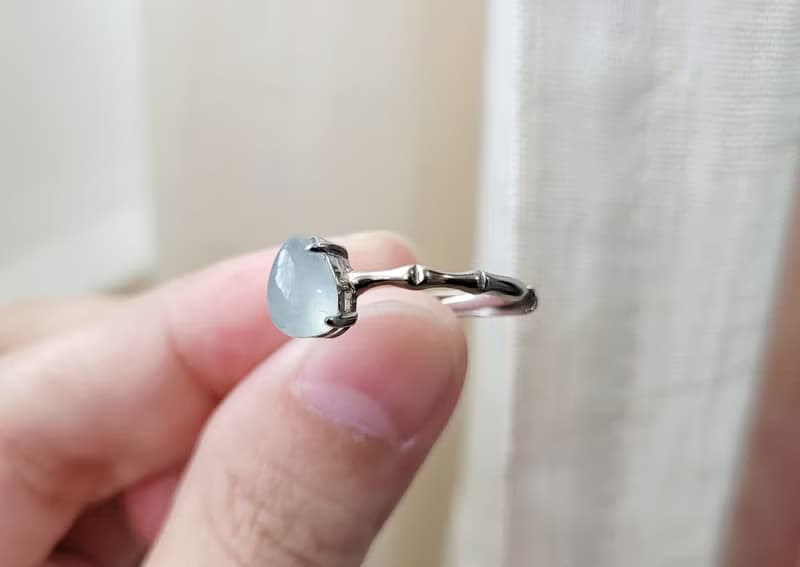 親翠 天然翡翠 冰睛水滴蛋925優雅竹節銀戒