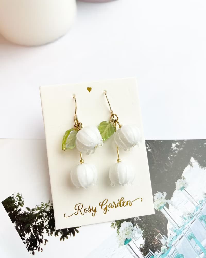 Rosy Garden 琉璃白色鈴蘭耳環 可換耳夾