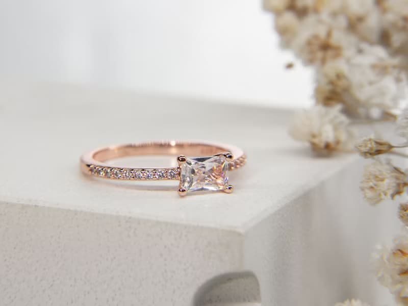 莫桑鑽石戒指 | 純銀戒指 | 長方鑽石 | 玫瑰金戒指 | 叠戴戒指