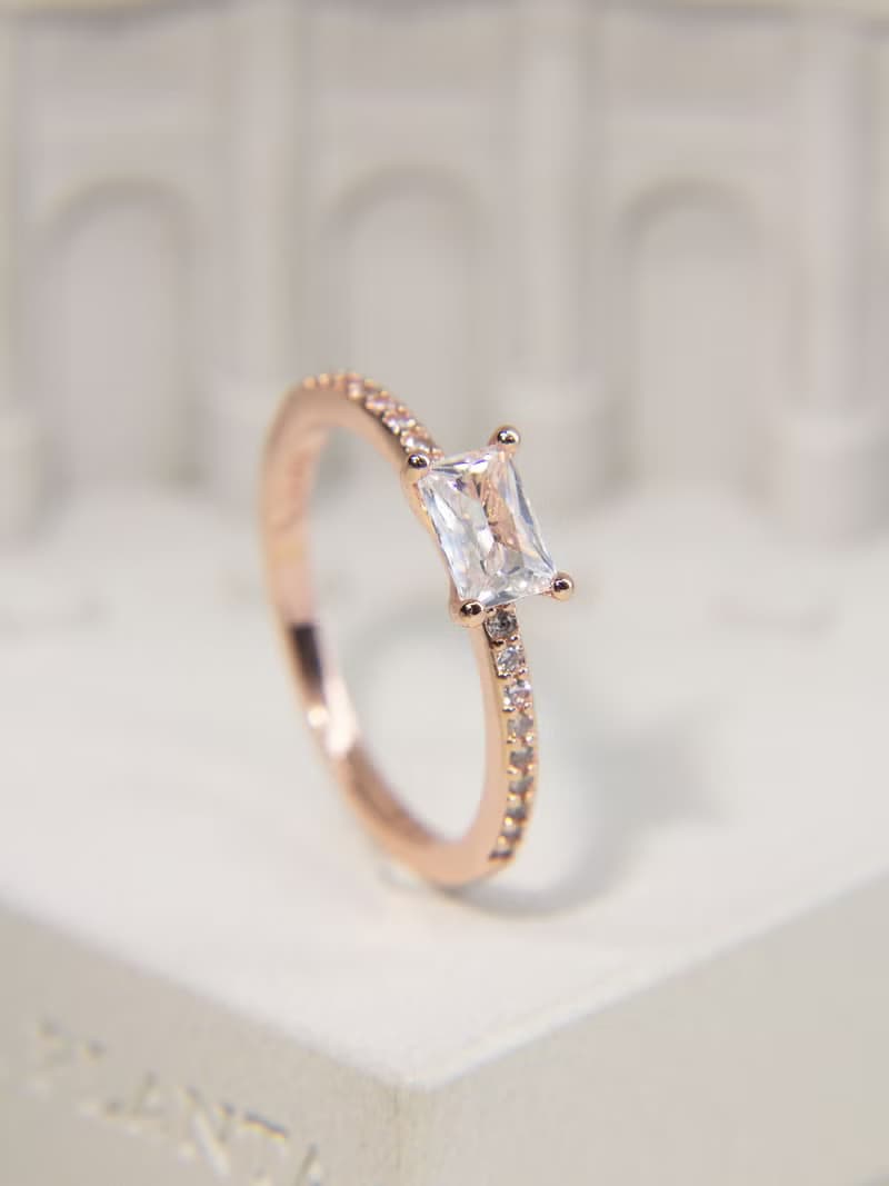 莫桑鑽石戒指 | 純銀戒指 | 長方鑽石 | 玫瑰金戒指 | 叠戴戒指