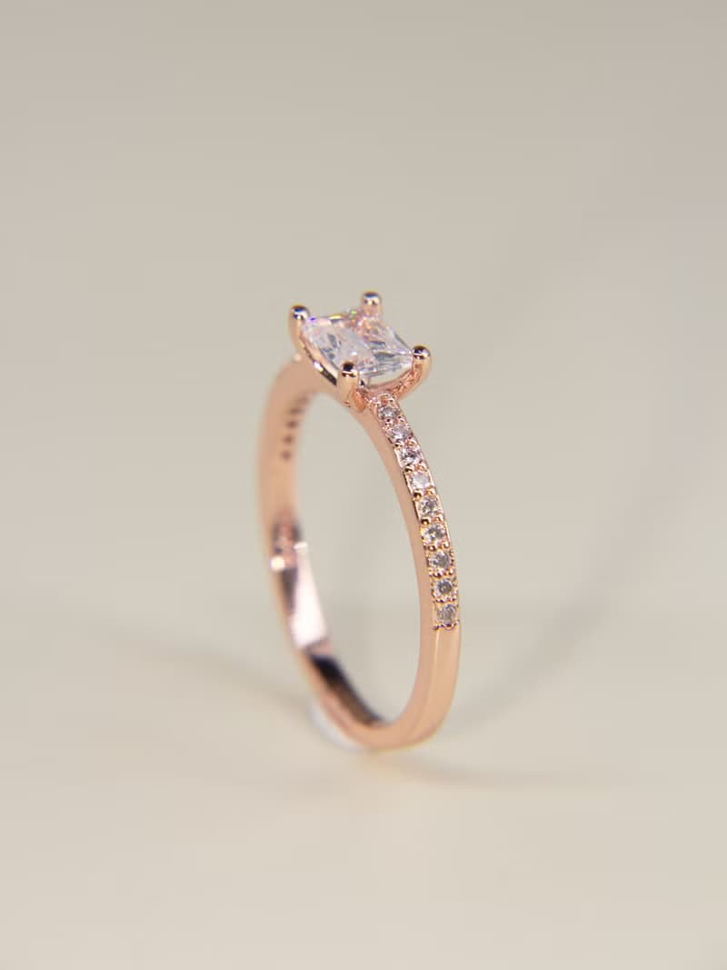 莫桑鑽石戒指 | 純銀戒指 | 長方鑽石 | 玫瑰金戒指 | 叠戴戒指