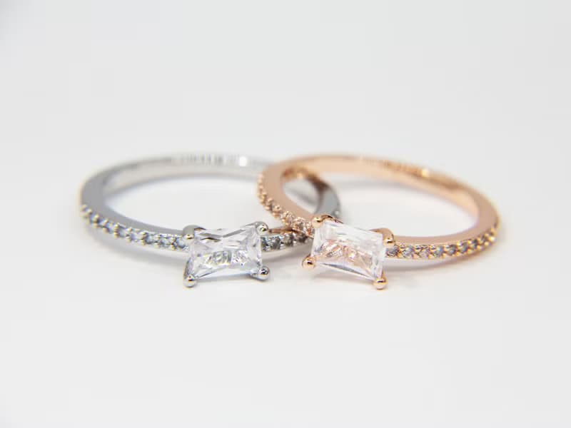 莫桑鑽石戒指 | 純銀戒指 | 長方鑽石 | 玫瑰金戒指 | 叠戴戒指