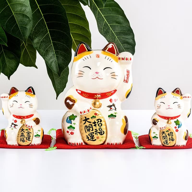 日本藥師窯彩繪金運來福招財貓擺件生日開業喬遷創意禮物日式和風