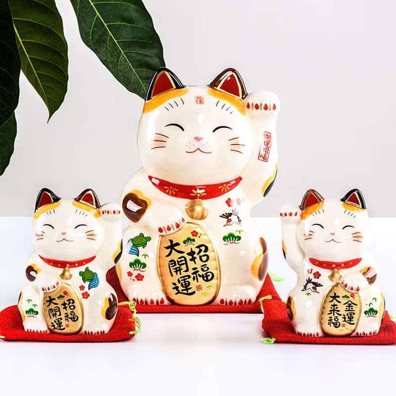 日本藥師窯彩繪金運來福招財貓擺件生日開業喬遷創意禮物日式和風