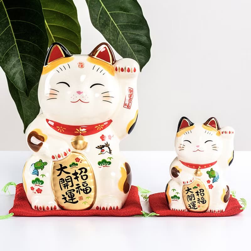日本藥師窯彩繪金運來福招財貓擺件生日開業喬遷創意禮物日式和風