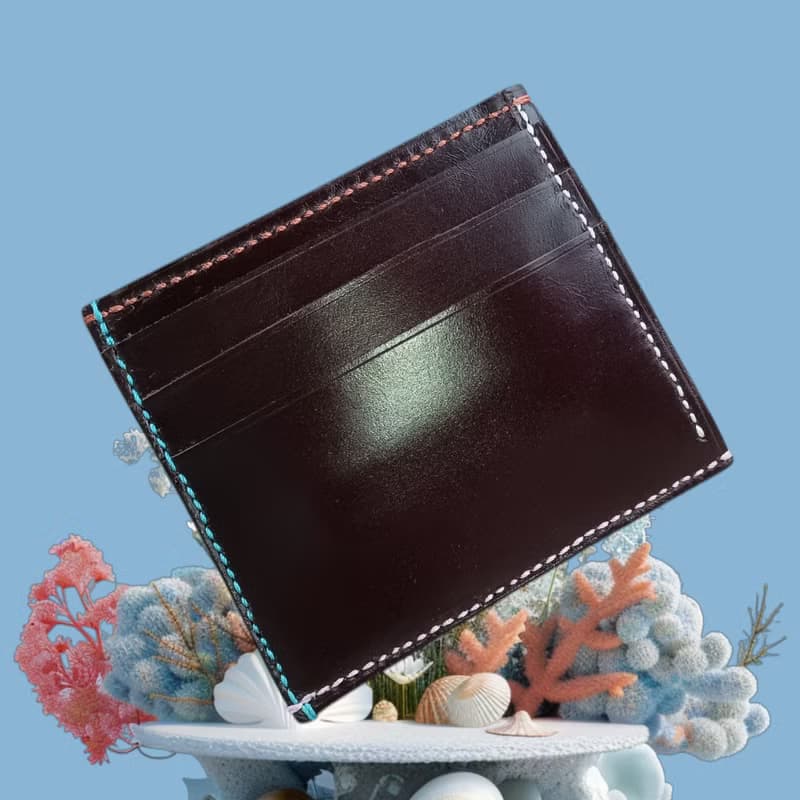 本革　イタリアヌメ革　手縫い　カードフォルダー　チョコレート色