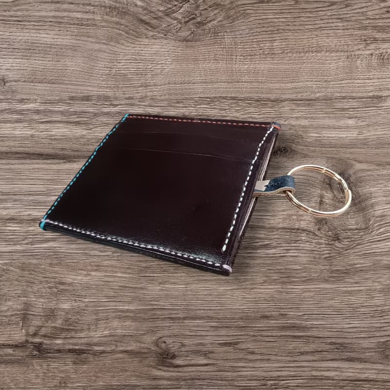 本革　イタリアヌメ革　手縫い　カードフォルダー　チョコレート色