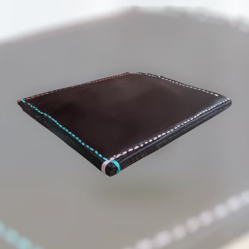 本革　イタリアヌメ革　手縫い　カードフォルダー　チョコレート色