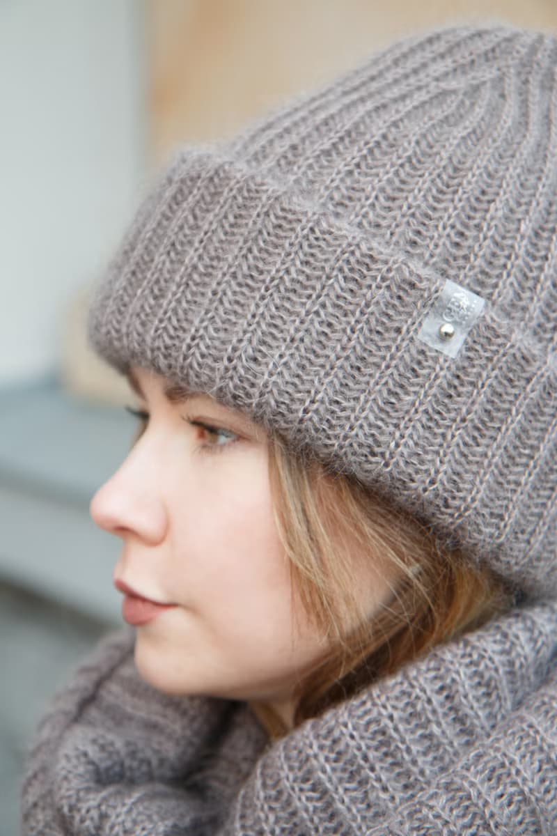 Mohair silk snood. Taupe beige round scarf