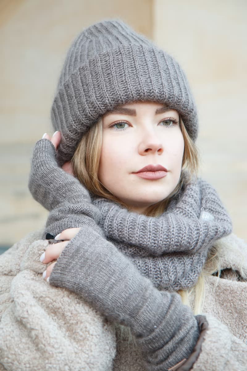 Mohair silk snood. Taupe beige round scarf