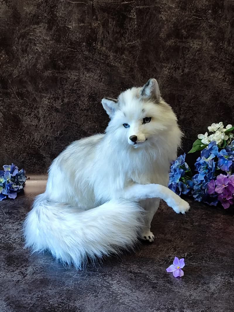 逼真白狐人造毛絨動物內部玩偶 OOAK 毛絨玩具
