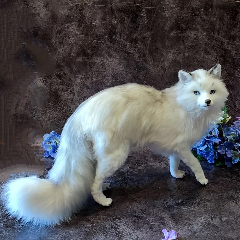 逼真白狐人造毛絨動物內部玩偶 OOAK 毛絨玩具