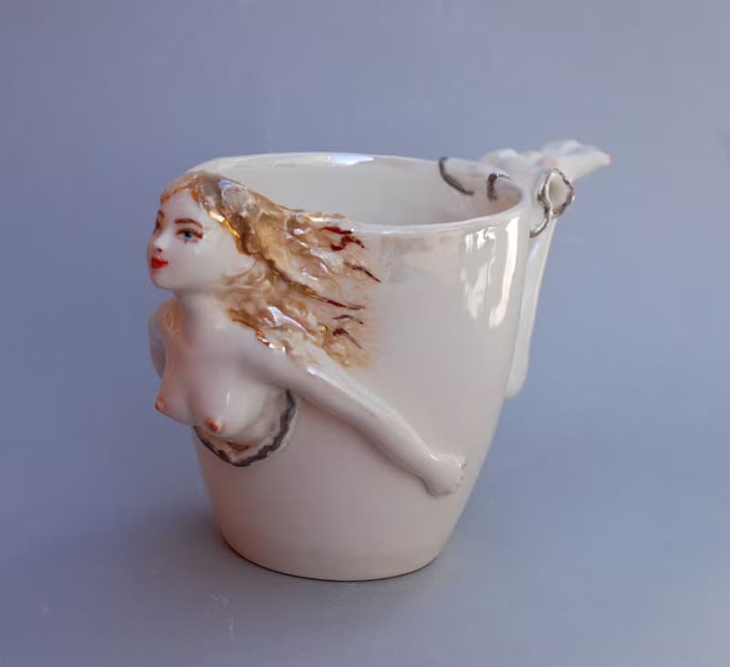 Lady Mug Nude Woman Figurine White Porcelain art mug Cup figurine Surprise mug